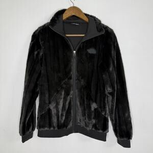 North Face Jacket Womens XS Black Faux Fur Fleece Full Zip Logo Warm Coat Furry